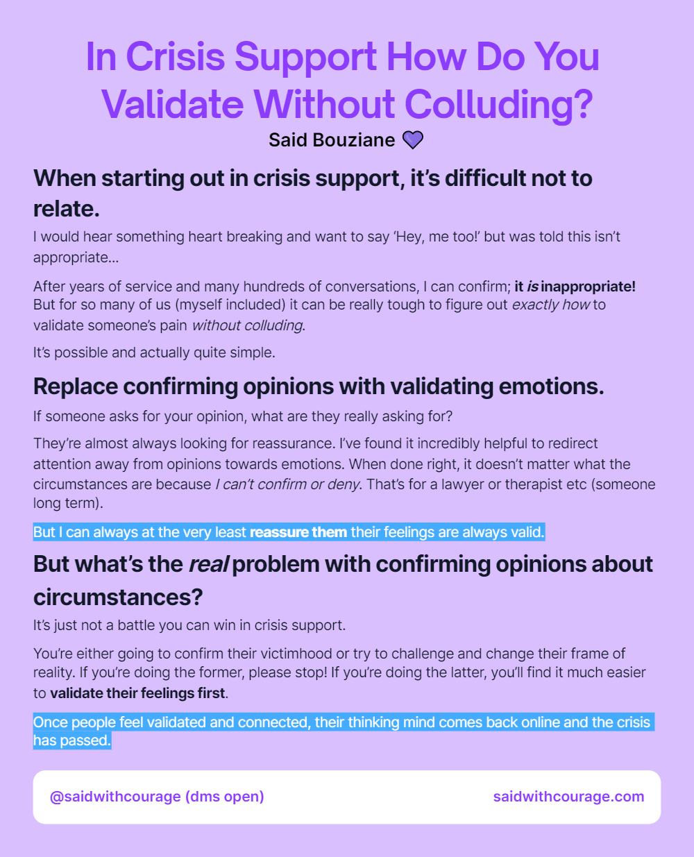 In Crisis Support How Do You Validate Without Colluding?