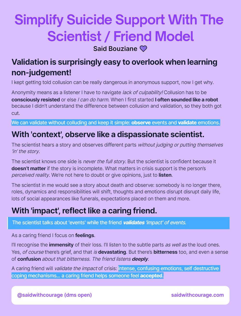 Simplify Suicide Support With The Scientist / Friend Model