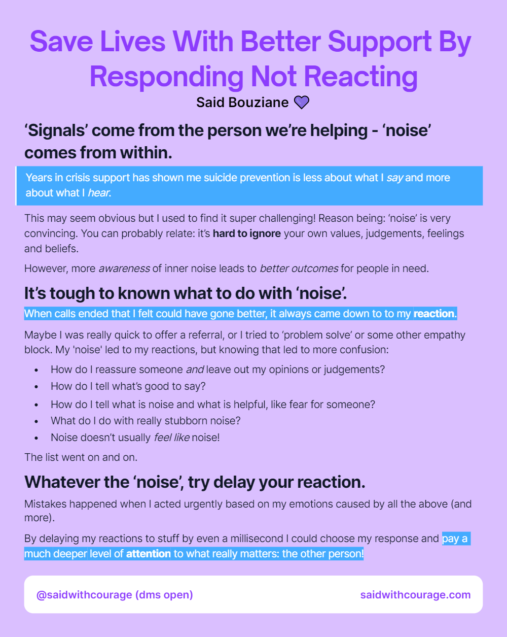 Save Lives With Better Support By Responding Not Reacting