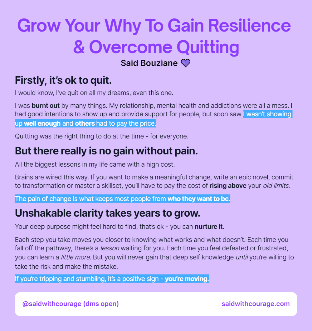 Grow Your Why To Gain Resilience & Overcome Quitting