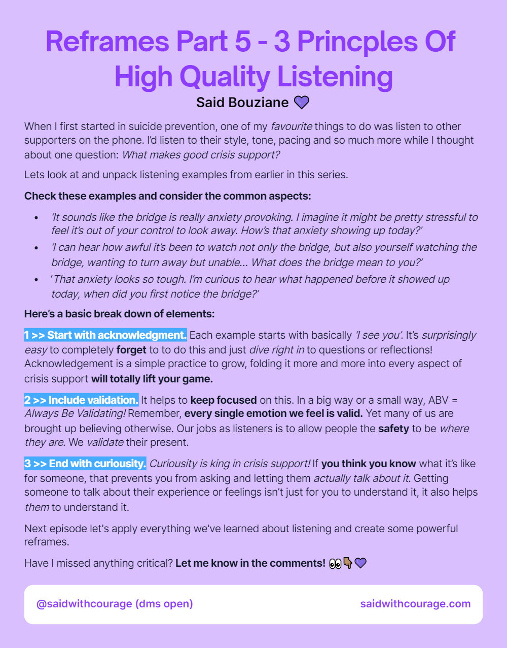 Reframes Part 5 – 3 Principles Of High Quality Listening