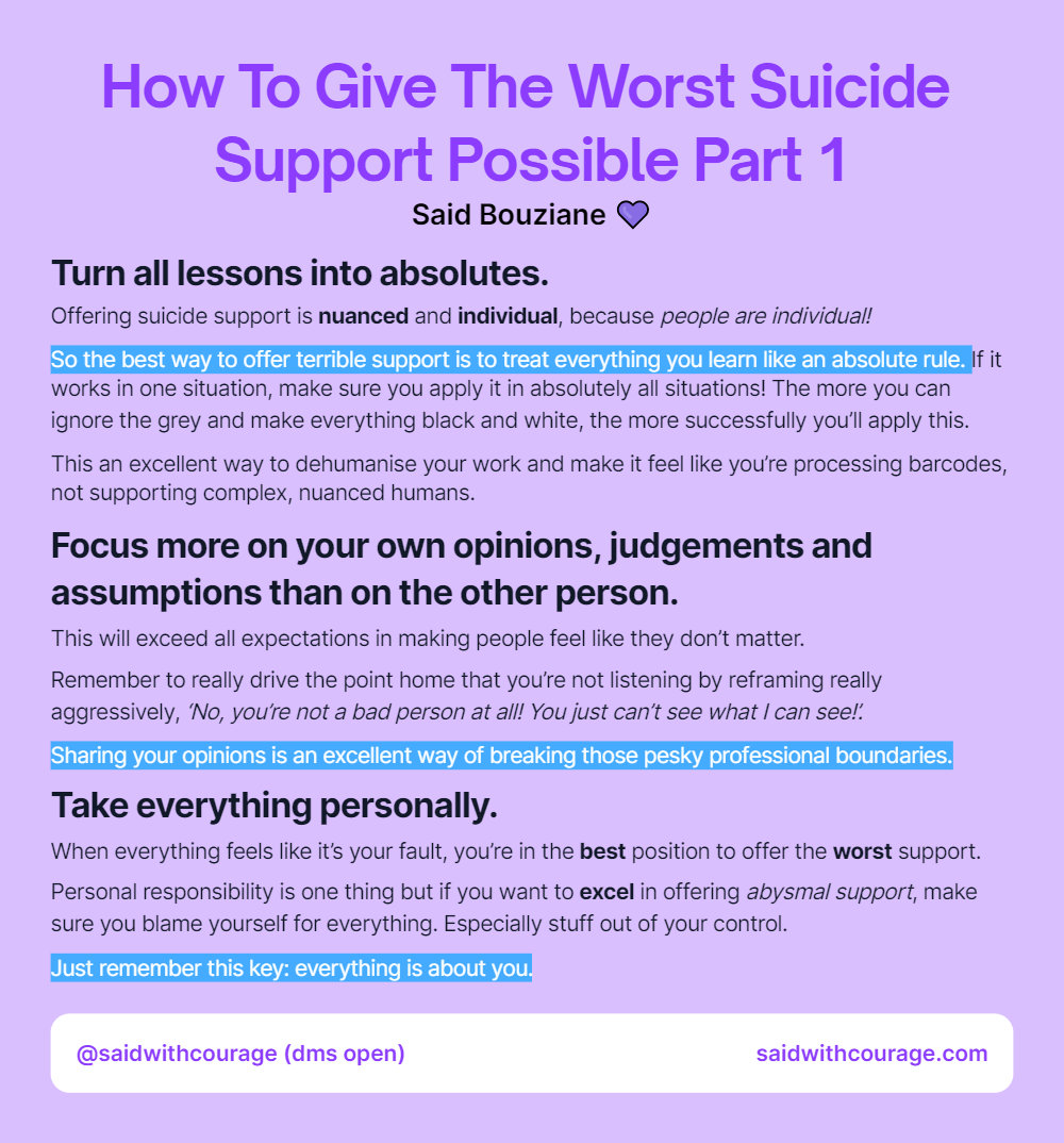 How To Give The Worst Suicide Support Possible Part 1